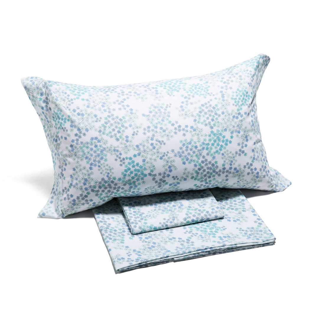 Completo lenzuola matrimoniali Caleffi Milk puro cotone azzurro